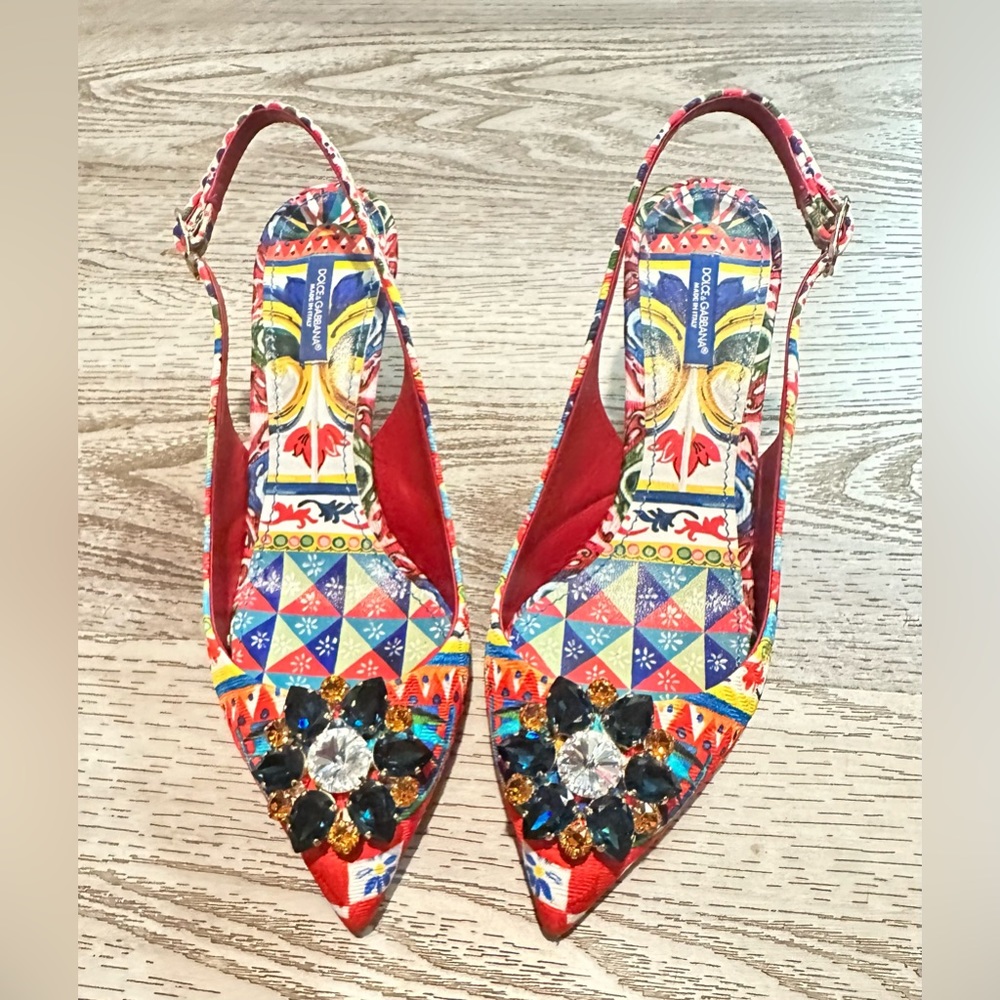 Dolce & Gabanna Jeweled Slingback Sandals Size 40 2.5-in Heels